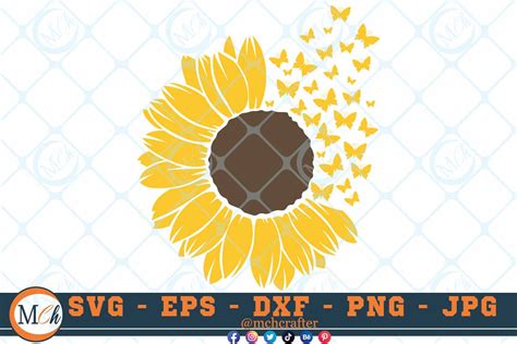Sunflower And Butterfly Svg