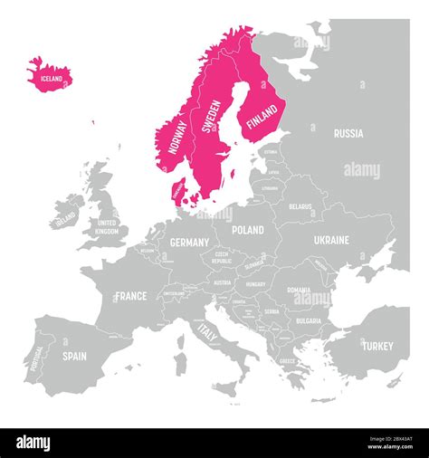 scandinavian states denmark norway finland sweden and iceland pink highlighted in the