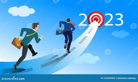 Group Of Business People Running On Arrows Towards Goals For 2023
