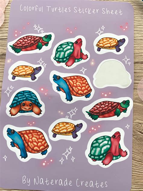 Colorful Turtles Sticker Sheet Turtle Stickers By Naterade Etsy