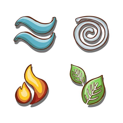 Conjunto De Símbolos De Los Elementos Aire Agua Tierra Fuego Dibujado A