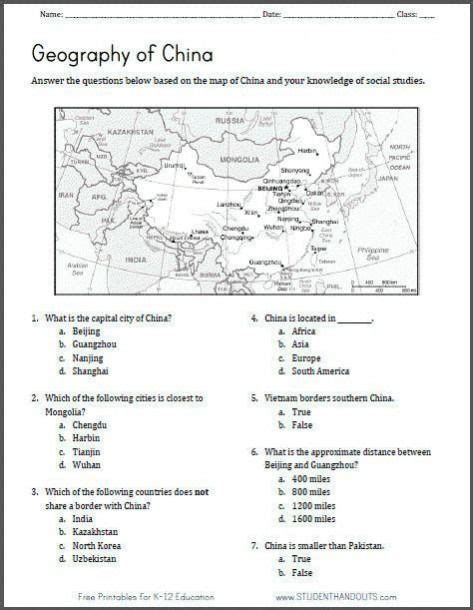 Asia Worksheets Grade 7 Geography Worksheets Social Studies