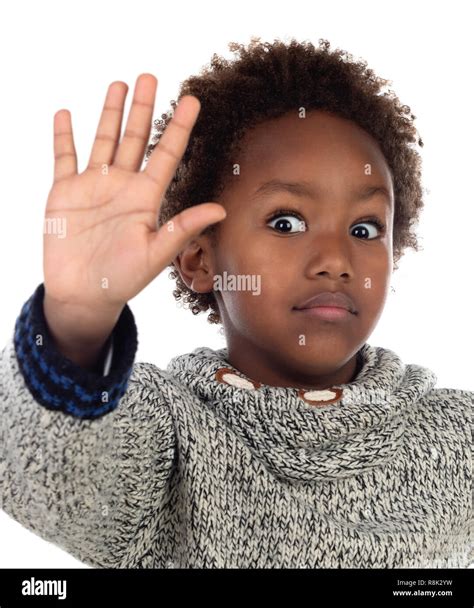 Funny African Child Saying Stop With His Hand Isolated On A White