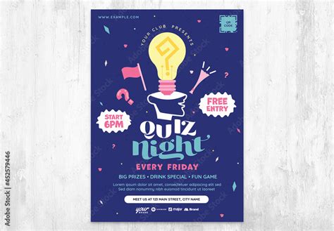 Quiz Night Flyer For Pub Quizzes And Bar Trivia Nights Stock Template