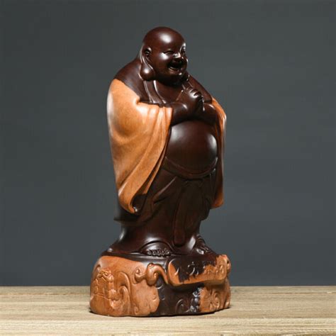 8 Natural Ebony Wood Carved Maitreya Buddha Statue Happy Laughing