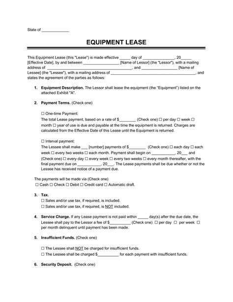 Free Equipment Lease Agreement Template Pdf And Word