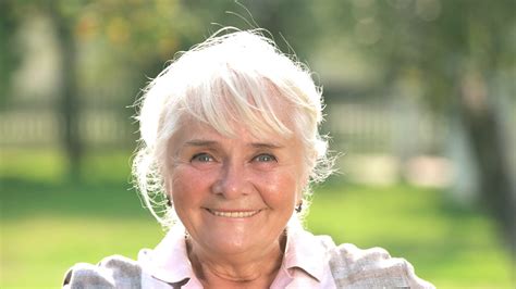 Thoughtful Senior Woman Smiling Joyful Old Lady Basics Of Positive