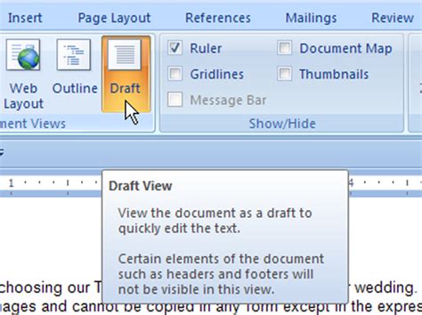 How To Use Print Layout And Draft View In Word 2007 Dummies