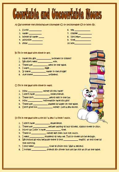 Countable And Uncountable Nouns Elementary Worksheet