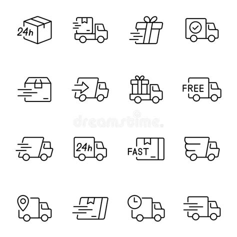 Express Delivery Service Linear Vector Icons Set Stock Vector