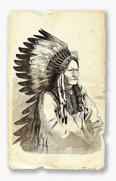 Native American Chief Sitting Bull Engraving 1882 Available As Framed