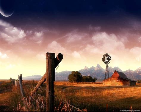 House In Nature Cool Landscapes Field Wallpaper