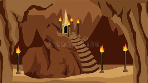 Underground Cave Landscape Background For Cartoon Or Game Asset Stock