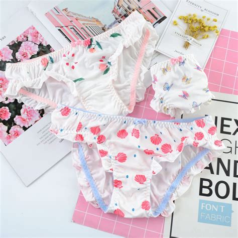 Spandcity Japanese Sweet Print Bow Cute Panties Women Cartoon Ruffle Side Seamless Underwear Sexy
