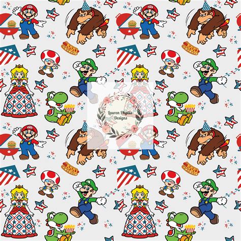 Patriotic Super Mario Seamless Pattern 4th Of July Super Etsy