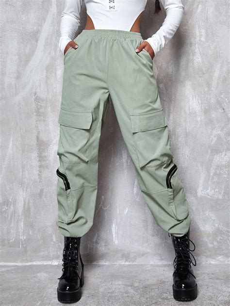 Flap Pocket Zip Detail Cargo Pants Pants Cargo Pants Girls Fashion