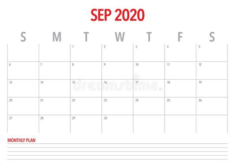 September 2020 Desk Calendar Vector Illustration Stock Vector
