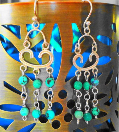Turquoise Sterling Silver Chandelier Earrings By Hammertimedesigns