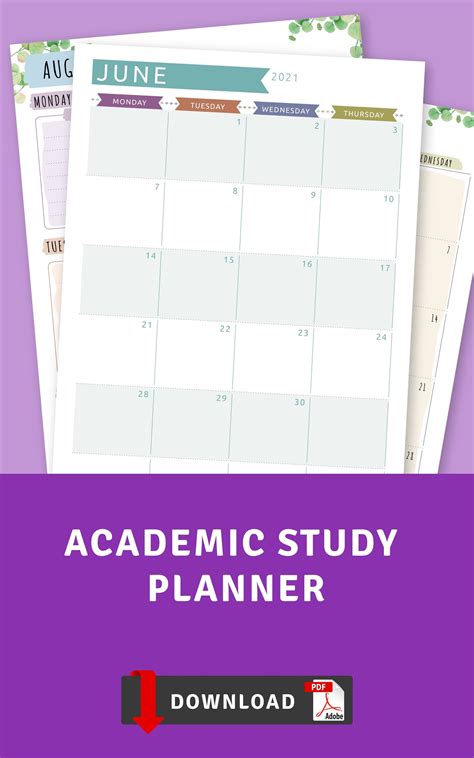 This Academic Study Planner template for personal use at school or