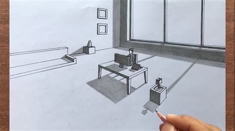 How To Draw An Office In 2 Point Perspective Youtube