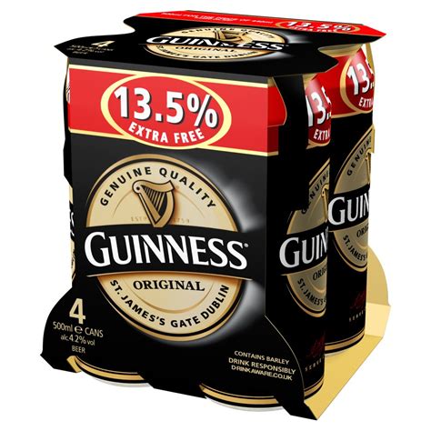 Guinness Original Stout Beer 4 X 500ml Can Bb Foodservice