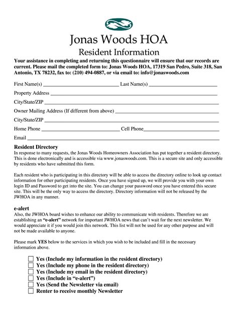 Resident Information Form Fill Out And Sign Printable