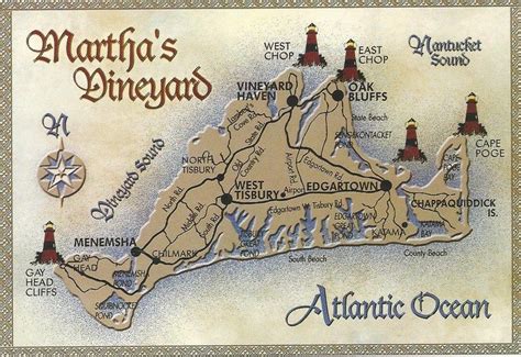 Modern Postcard Map Of Marthas Vineyard Norte