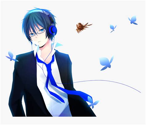 Avatars Anime Boy With Blue Hair And Glasses Hd Png Download