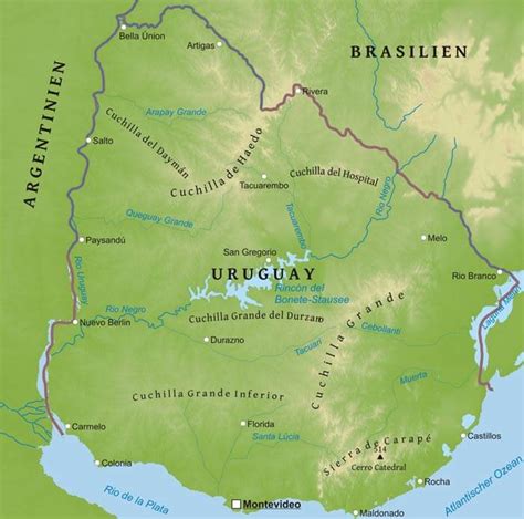 Quadratische plattkarte, geographische begrenzung der karte Karte von Uruguay - Freeworldmaps.net