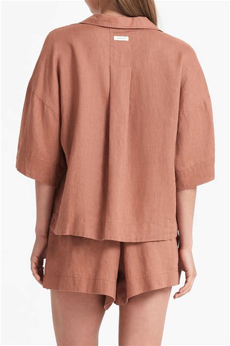 Nude Lucy Lounge Linen Shirt Terracotta Stylerunner