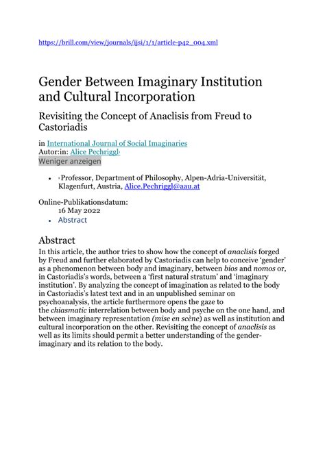Pdf Gender Between Imaginary Institution And Cultural Incorporation