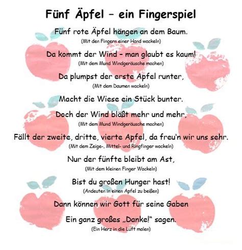 Apfel Fingerspiel Erntedank Kindergarten Kindergarten Activities