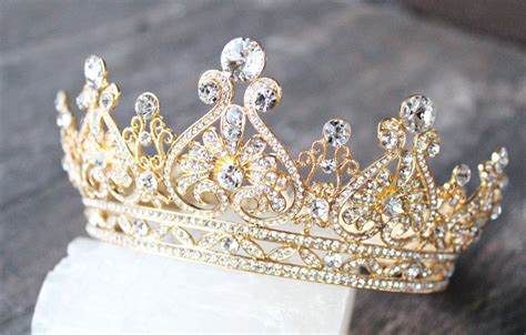 Gold Full Bridal Crown Grace Scroll Swarovski Crystal Wedding Crown