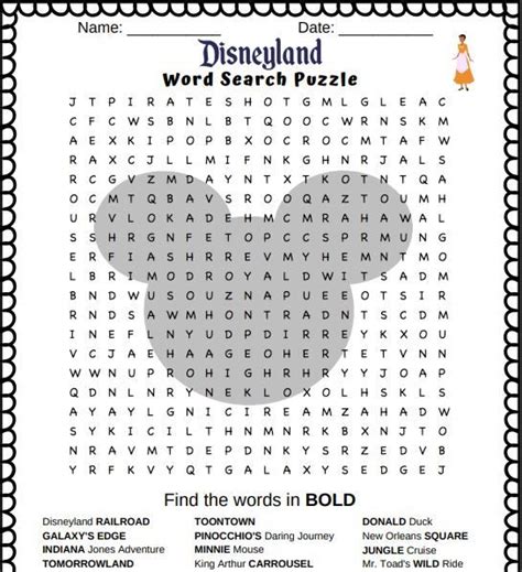 Disneyland Word Search Puzzle Free Printable Pdf Disney Word