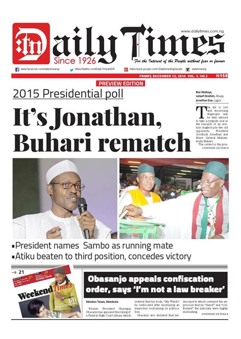 Daily Times Of Nigeria Newspaper Preview Edition 2 By Daily Times Of