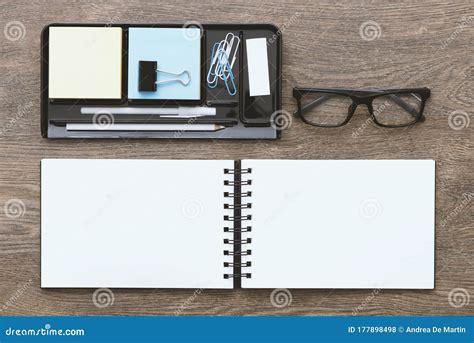 Blank Notebook On The Desk Stock Photo Image Of Glasses 177898498