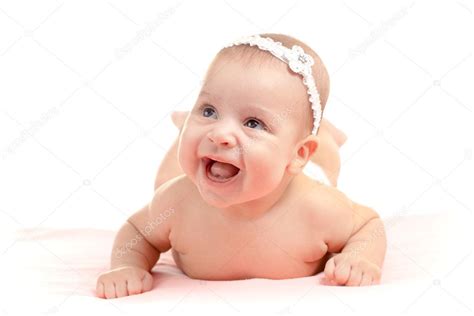 Little 3 Months Smiling Baby Girl Isolated On White — Stock Photo