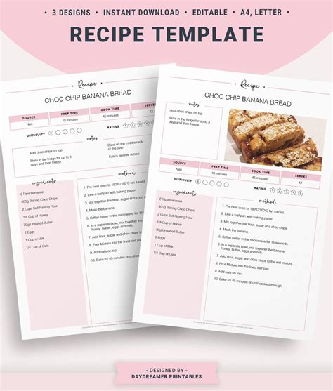Editable Recipe Template Printable Recipe Sheet Recipe Book | Etsy in 2021 | Recipe template ...