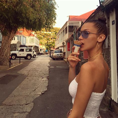 Bella Hadid Wears A Smocked Tube Top On Instagram Teen Vogue