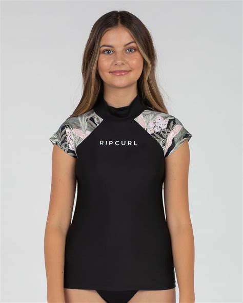 rip curl girls cap sleeve rash vest in black 0090 fast shipping and easy returns city beach