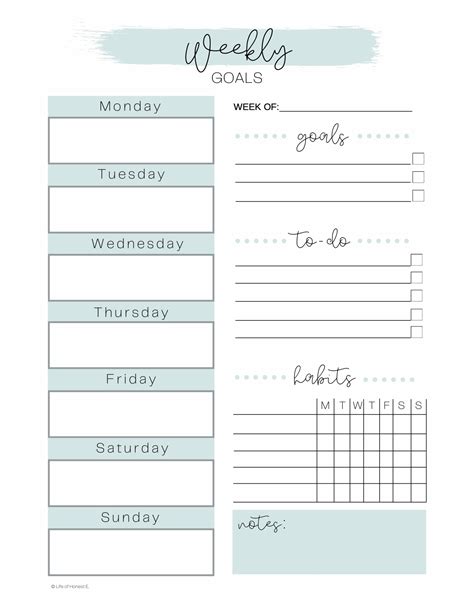 Weekly Goals Planner Printable Life Of Honest E