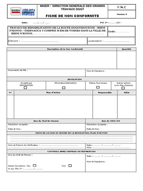 NC  Fiche de Non Conformité  PDF