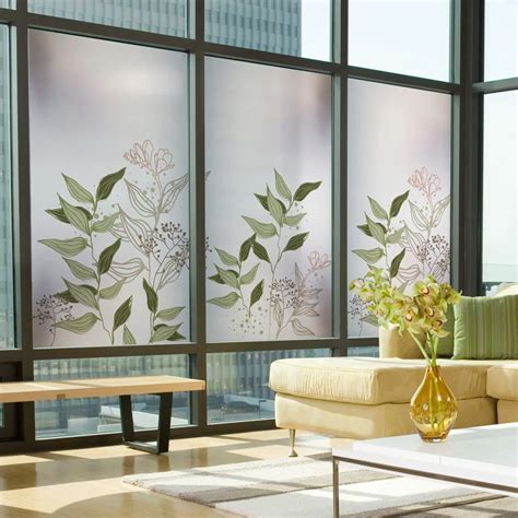 Electrostatic Frosted Translucent Window Film Decorative Green Leaves