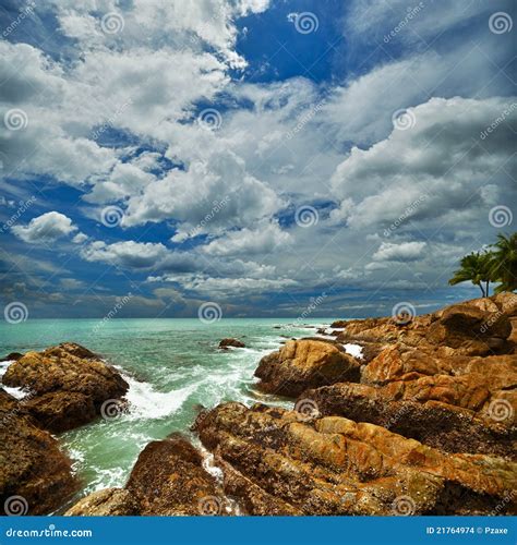 Beautiful Seascape With Rocks Stock Photo Image Of Dark Island 21764974