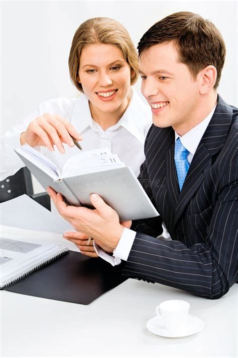 Cheerful Two Business People Stock Photo Image Of Coworkers