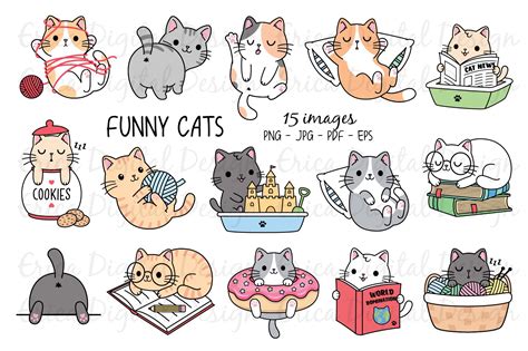 Funny Cats Clipart Set 15 Cute Images 520071 Illustrations