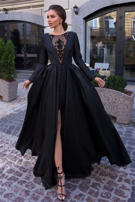 Sevintage Black A Line Simple Women Prom Dresses Lace Satin Formal