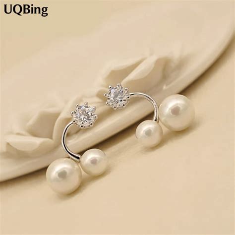 Fashion Crystal Simulated Pearl Stud Earring 925 Sterling Silver