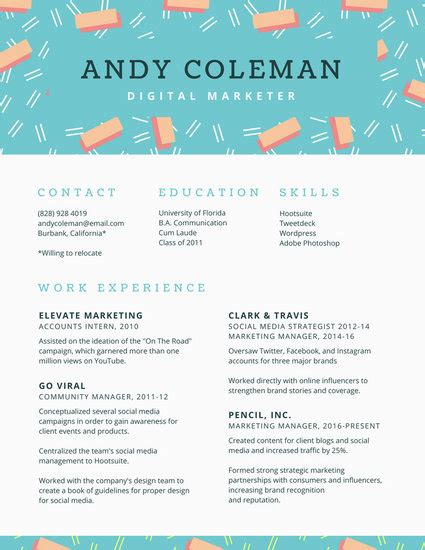 Social media specialist resume samples, expert tips & analysis. Customize 397+ Creative Resume templates online - Page 3 ...