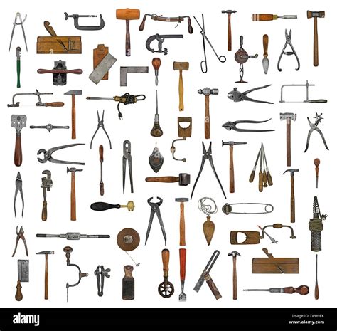 Vintage Collectible Tools Collage Over White Background Stock Photo Alamy